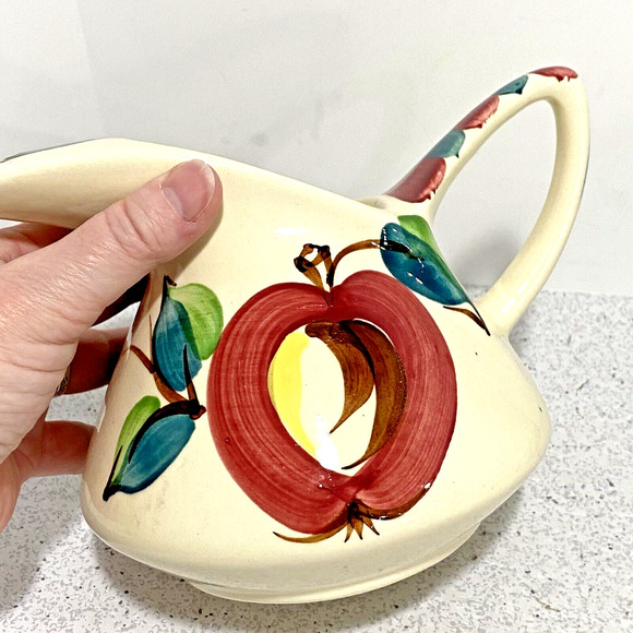 Vintage Purinton Pottery Apple Pattern 28 fl oz pitcher ice lip 1940s kitchen - Picture 7 of 12